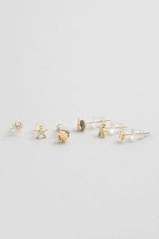 Deniz İkonları 18 Ayar Sarı Altın Kaplama Gümüş Çoklu Küpe Sarı