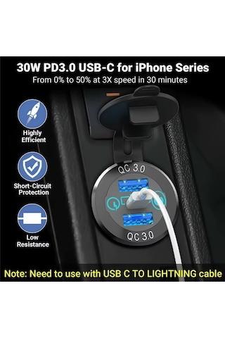 Se-2404 3port Usb Şarj Soketi Karavan Araç Tekne Şarj Cihazı