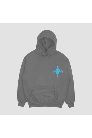 Unisex Gri Marco Baskılı Hoodie Oversize Kapşonlu Sweatshirt Gri