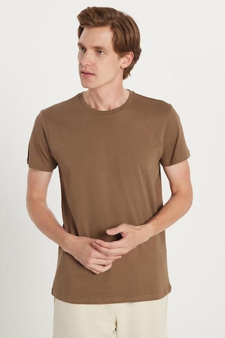 Tudors Unisex Slim Fit Dar Kesim %100 Pamuk Yumuşak Dokulu Kahverengi Bisiklet Yaka Tişört-34607 Kahverengi