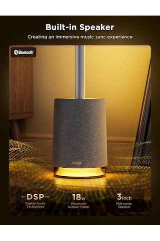 Govee Lyra PRO RGBICWW Köşe Lambası H6079382 BT Hoparlörlü 2100 Lümen Alexa Google Asst. Destekli Gri