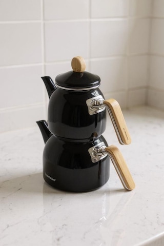 Sultan - Bambu Kulplu Çaydanlık Takımı Siyah Siyah