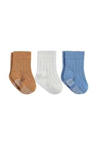 Civil Baby Çift Baskı Kaydırmaz 3'lü 6- Bebek Erkek Çorap Set - Standart