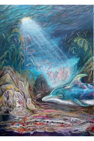 Talha Mecitoğlu - Deniz Altı Ekspresif Akrilik Tablo 70x100 Cm El Yapımı