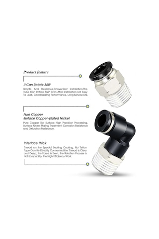 Pnömatik Dirsek Ve Düz Boru Kombinasyonu 1/4" Boru Dış Çapı X 1/2" Npt Dişli İtmeli Bağlantı Parçası 6mm 4 Adet