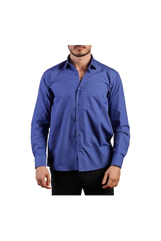 Dicotto Saks Mavi Büyük Beden Rahat Kesim Cepli Uzun Kol Regular Fit Erkek Gömlek - 150-28 001