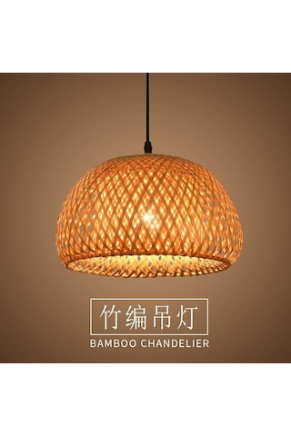 Konesam Doğal Bambu Avize - 30cm Led Aydınlatma, Siyah Tabanlı, Restoran Ve Ev Dekoru Haki