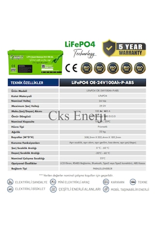 24v 100ah Kasa Tipi Lityum Akü Lifepo4 Batarya Abs Kasa