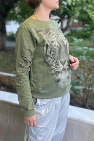 Kadın Haki Kaplan Desenli Sweat Haki