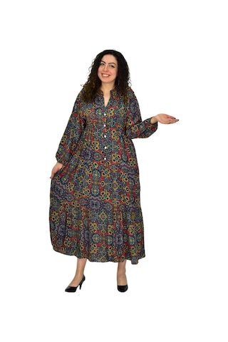 Kadın Empirme Uzun Kol Elbise Bgl-st04670 Hardal