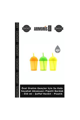 Özel Üretim Gençler İçin Su Kabı Seyahat Aksesuarı Pipetli Bardak - 450 Ml - Şeffaf Renkli - Plastik Çok Renkli