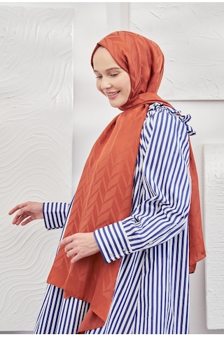 Armanda Jakarlı Şal - Zigzag Desenli - Kiremit - Kiremit