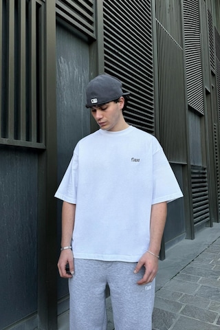 Flaw Nakışlı Oversize Tişört Beyaz Beyaz