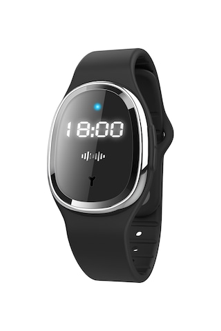 Kosona M19 Ultrasonik Sinek Kovucu Bileklik - Bebek, Hamile Ve Yetişkinler İçin Dışarıda Kullanıma Uygun, Saat Fonksiyonlu, Su Geçirmez Siyah