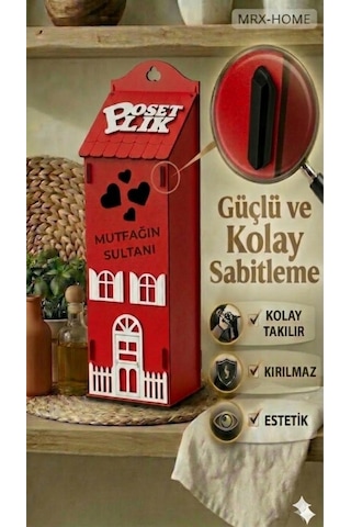 Mrx -home Dekoratif Poşetlik Duvara Asılabilir & Tezgah Üstü Mutfak Organizer Kırmızı