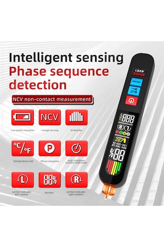 Yifomall Bsıde Avx1 Siyah Iki İşlevli Faza Sırası Testeri Ve Voltaj Tespit Kalemi - Dijital Ekran, Akıllı Tanı, Usb Şarjlı Batarya