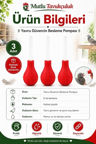 Tr Güvercin Besleme Aparatı, Sıkılabilir Gövdeli Manuel Mama Pompası 3 Adet
