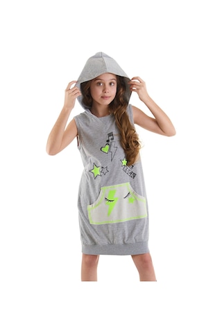 Denokids Mshb&g We Rock Gri Melanj Kapüşonlu Kız Çocuk Elbise Gri