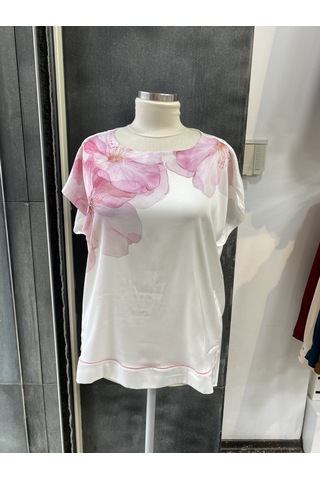 Pera Moda Büyük Beden Baskı Desenli Kısa Kollu Bluz Gömlek Pembe