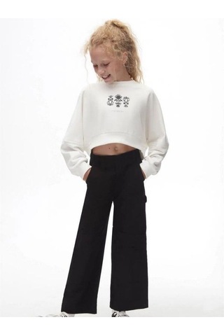 Kız Çocuk Pamuklu İki İplik Gün Işığı Sweatshirt-14709 Ekru