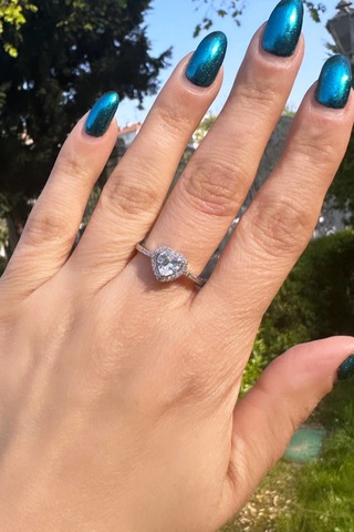 Taş Detaylı Kalp Yüzük - Gümüş Renk