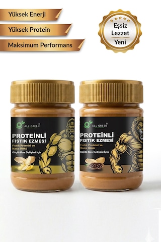2'li Paket: Proteinli Fıstık Ezmesi Muz, Kakao Fıstık Proteini, Maca Kökü Tozu İle 325 Gr X 2