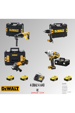 Dewalt DCH133NT + DCD805NT + DCG407NT + DCF961NT 4 Adet 5 Amper Akü + Şarj Aleti Set