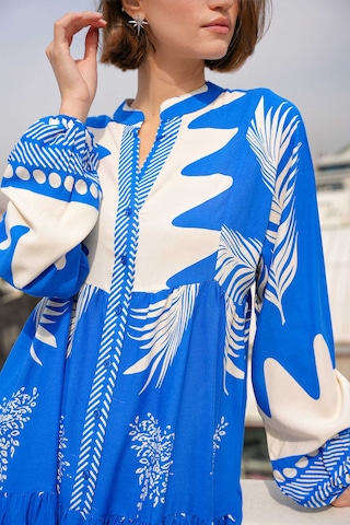 Gabria Ön Düğmeli Desenli Viskon Elbise Saks