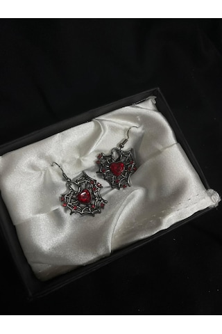 Dükkan Design Taşlı Örümcek Ağı Gotik Küpe Antrasit