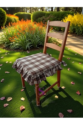 El Yapımı Kareli Buldan Monika 4 Tarafı Fırfırlı Sandalye Minderi Çok Renkli