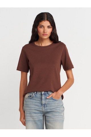 Dilvin 31763 Bisiklet Yaka T-shirt-açık Kahve Açık Kahve
