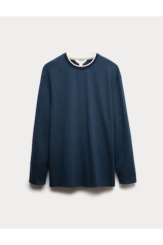 Marks & Spencer Saf Pamuk Dokululu Pijama Üstü T07005134 Lacivert