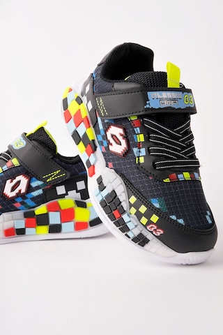 Muggo Block Renkli Blok Tabanlı Cırtlı Ve Bağcıklı Çocuk Sneaker Spor Ayakkabı Siyah