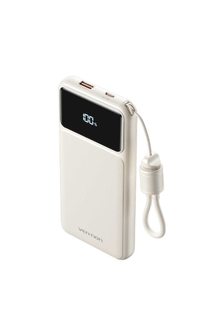 Vention 10000mah 22.5w Powerbank Usb-c + Usb-a Dahili Askı Kablolu Led Ekranlı Beyaz
