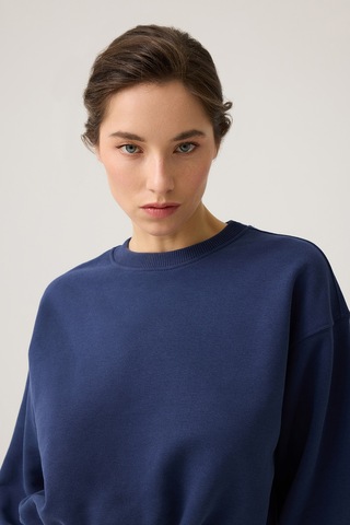 Los Ojos Lacivert Geniş Kalıp Beli Büzgülü Crop Sweatshirt Cropped Pullover Lacivert Lacivert