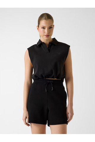 Guess Habi Kolsuz Kadın Polo Crop T-shirt V6gp02k2956 Siyah