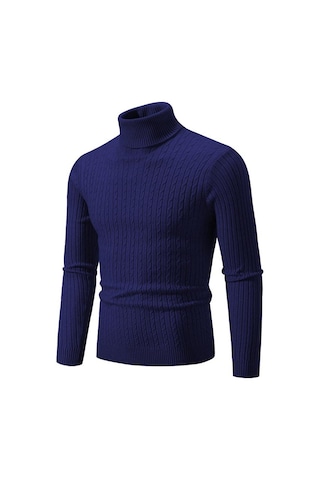 Yeni Erkek Yüksek Boyun Kazak Düz Renk Kazak Örme Sıcak Rahat Balıkçı Yaka Eşofman Yün Erkek Kış Açık Üstleri Lacivert