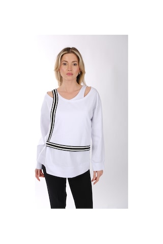 Ysatis Minimalist Oversize V Yaka Uzun Kol Kadın Bluz - Günlük & Özel Gün Beyaz