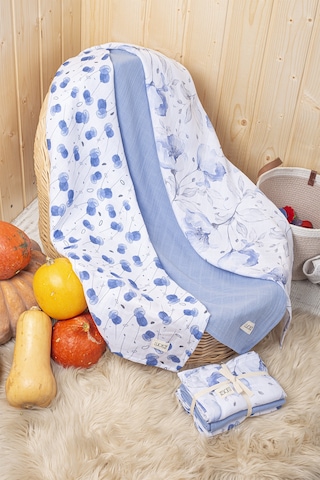 Luckka Dijital Baskılı 3'lü Müslin Örtü Seti - 75x75 Cm - Zt5000 Mavi Mavi