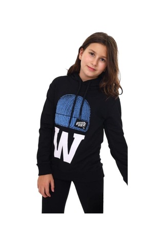 Çocuk Bere Baskılı Ve İşlemeli Kapüşonlu Sweatshirt-13410-siyah Siyah