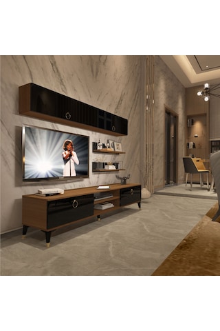 Decoraktiv Eko 5 Mdf Dvd Gold Tv Ünitesi Tv Sehpası Ceviz - Siyah
