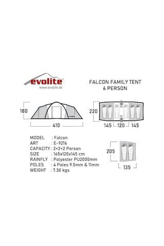 Evolite Falcon 6 Kişilik Aile Çadırı Evo-9216