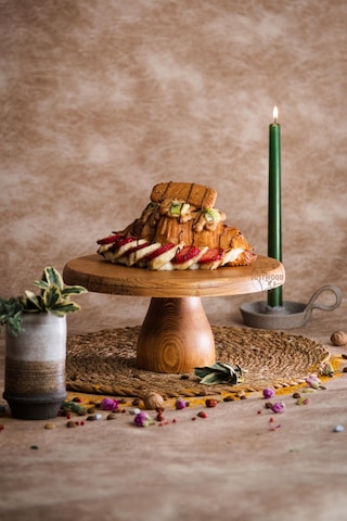 Lucca 29 Cm Ahşap 12cm Ayaklı Yuvarlak Pasta Sunum Servis Tabağı
