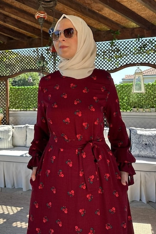 Rabia Şamlı Gül Bordo Elbise Normal