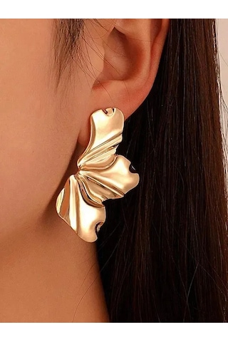 Moveevo Gümüş Kaplama Gül Yaprağı Desenli Asimetrik Akşam Giyimi Küpe, Doğal Aventürin Taşı, Kadınlar İçin Modern Takı, 50x25 Mm, 18g Gold