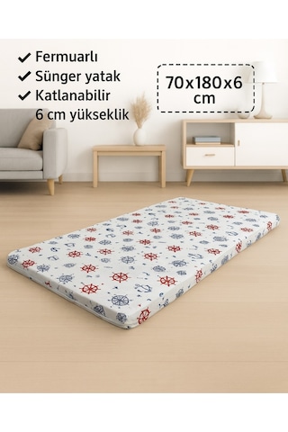 Sünger Yatak 70x180x6 Cm, Yer Yatağı, Balkon Sedir Yer Minderi,şantiye,karavan,deprem Yatağı-marin