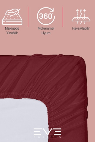Eve Tekstil Pamuklu Çift Kişilik Rainforce Kumaş Lastikli Çarşaf Ve Yastık Kılıfı Set Bordo