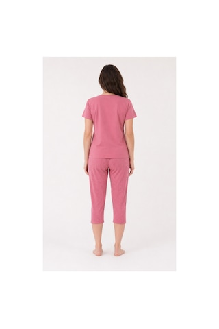Pijamask Kadın Gül Kurusu Positive Baskılı Kısa Kollu Kapri Pijama Takımı Pamuklu Yazlık Ev Giyimi P14-50 Pembe
