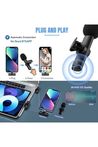 Didadodo Hxsj F18 2.4g Kablosuz Mikrofon - 20m Menzil, Canlı Yayın & Vlog İçin Type-c Bağlantılı, Hızlı Kurulumlu