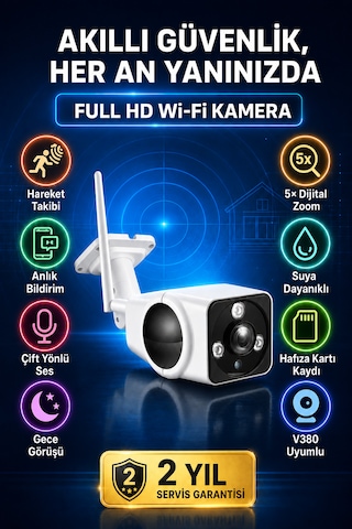 3mp Wifi Full Hd Kablosuz İç Ve Dış Mekan Balık Gözü Sd Karta Kayıt Yapan Telefondan İzleme Yapılabilen Güvenlik Kamerası